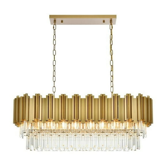 Elegant Lighting Willow 36 Inch Rectangular Chandelier In Satin Gold
