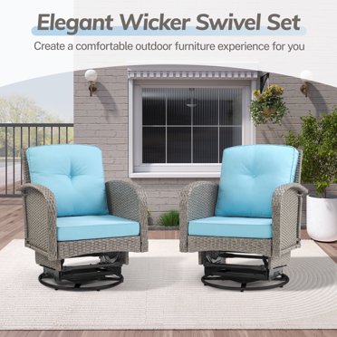 Enyopro Heavy Duty Patio Furniture Set - 3 Piece PE Rattan Conversation Set w/ 360° Swivel Rocking Chairs and Dual-Layer Glass Table, 360LBS Weight Capacity for Small Balcony, Light Gray