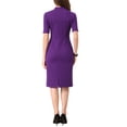 thumbnail image 3 of Vestido ajustado de mujer Inspire Chic con escote en V y mangas cortas, vestido midi bodycon para el trabajo, color púrpura, talla L, 3 of 6