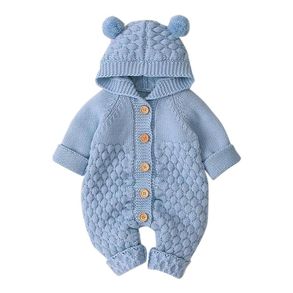 XYIJANI Clearance Newborn Onesies Children's Jumpsuit Autumn/Winter Solid Color Cute Cartoon Buckle Up Knitted Climbing Suit Party Birthday Outing Baby Gifts for Girls (Blue,66)