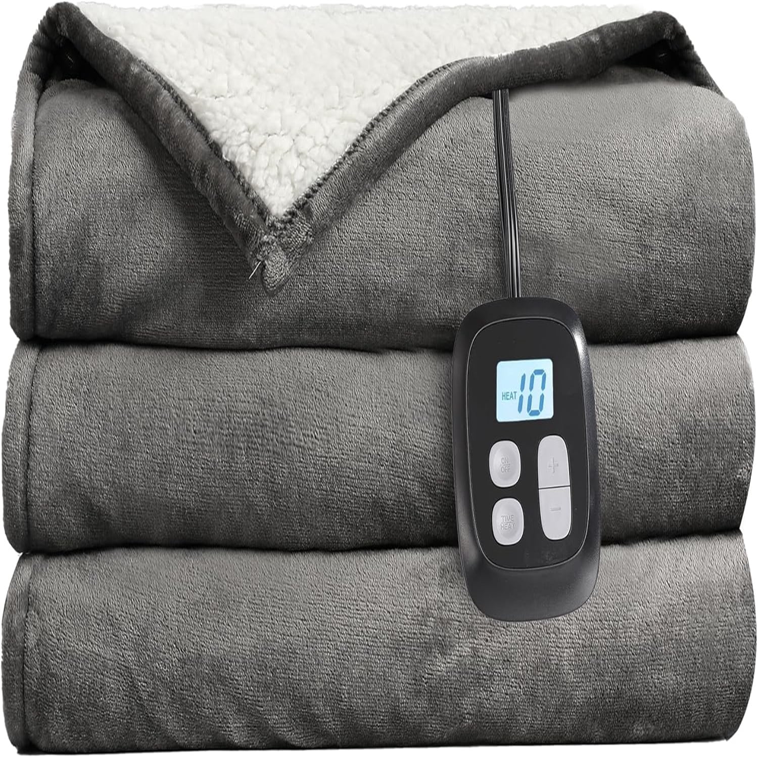 Electric Heated Blanket Full Size - 72"x84", Soft Flannel Heating Blanket, 10 Heating Levels, 1-12 H Auto Shut Off, Breathable Warm and Washable for Bed, Light Grey