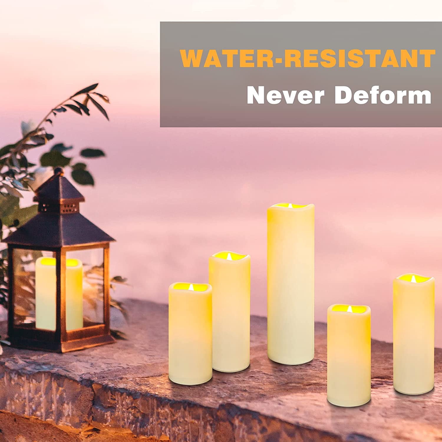 OSHINE Set of 18 Flameless Candles Outdoor Waterproof Plastic LED Pillar Candles Battery Operated Candles Ivory Frosted with 10-Key Remote and Timers Halloween