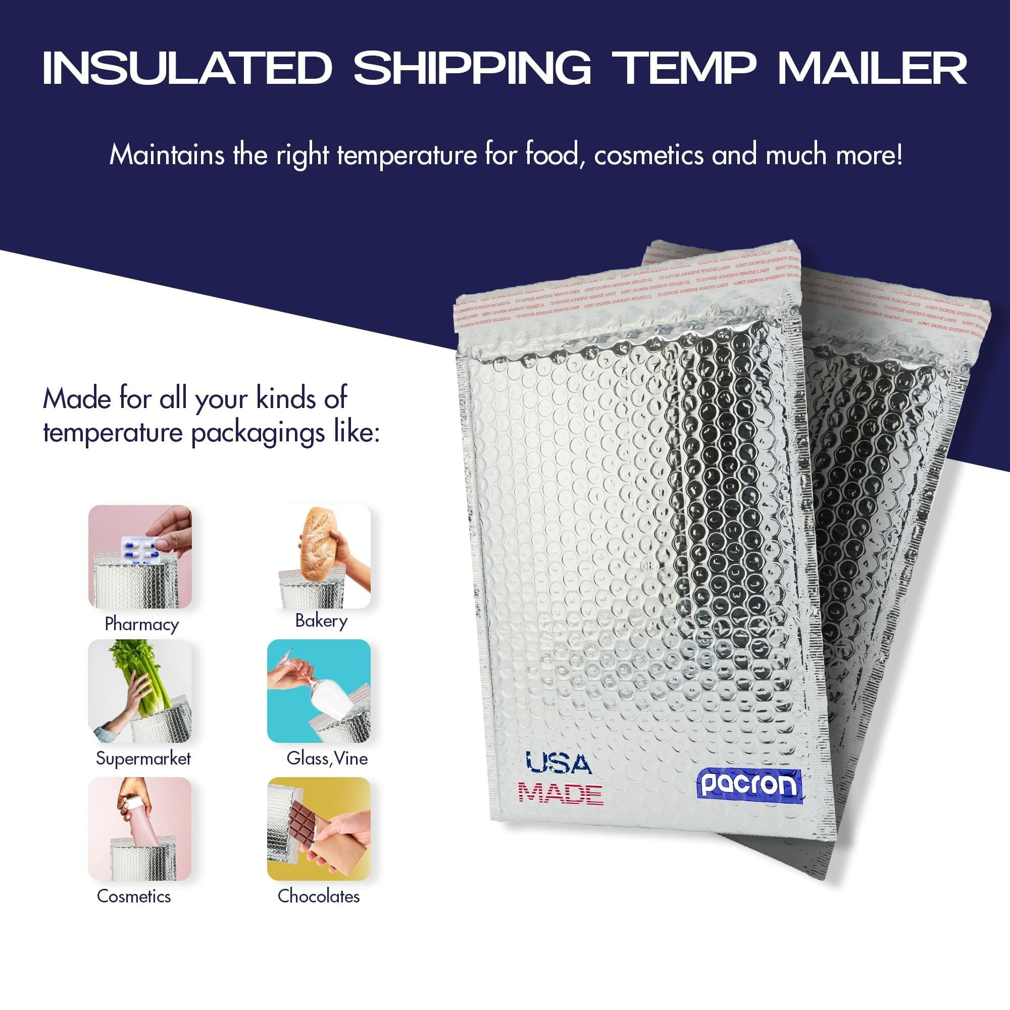 Pacron Poly Bubble Mailers 11x15 inch 100-Pack - Waterproof Self-Sealing Thermal Padded Envelope for Shipping - Durable Shipping Envelopes for Food, Cosmetics & Temperature-Sensitive Items&nbsp;
