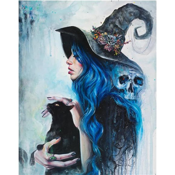 shiyou-DIY Paint by Numbers Kits, Halloween Magic Witch Skull Black Cat 16x20 inch Acrylic Painting by Number Wall Art Crafts (Witch, without Frame)