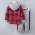 thumbnail image 4 of Towmus Toddler Baby Boy Fall Winter Clothes Casual Flannel Shirt Tops Plaid Hooded Jacket Color Block Sweatpants 2Pcs Unisex Outfit, 4 of 7