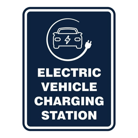 Signs ByLITA Portrait Round Electric Vehicle Charging Station ABS Plastic | Laser Engraved | Easy Installation | Elegant Design Sign (Navy Blue / White) - Large