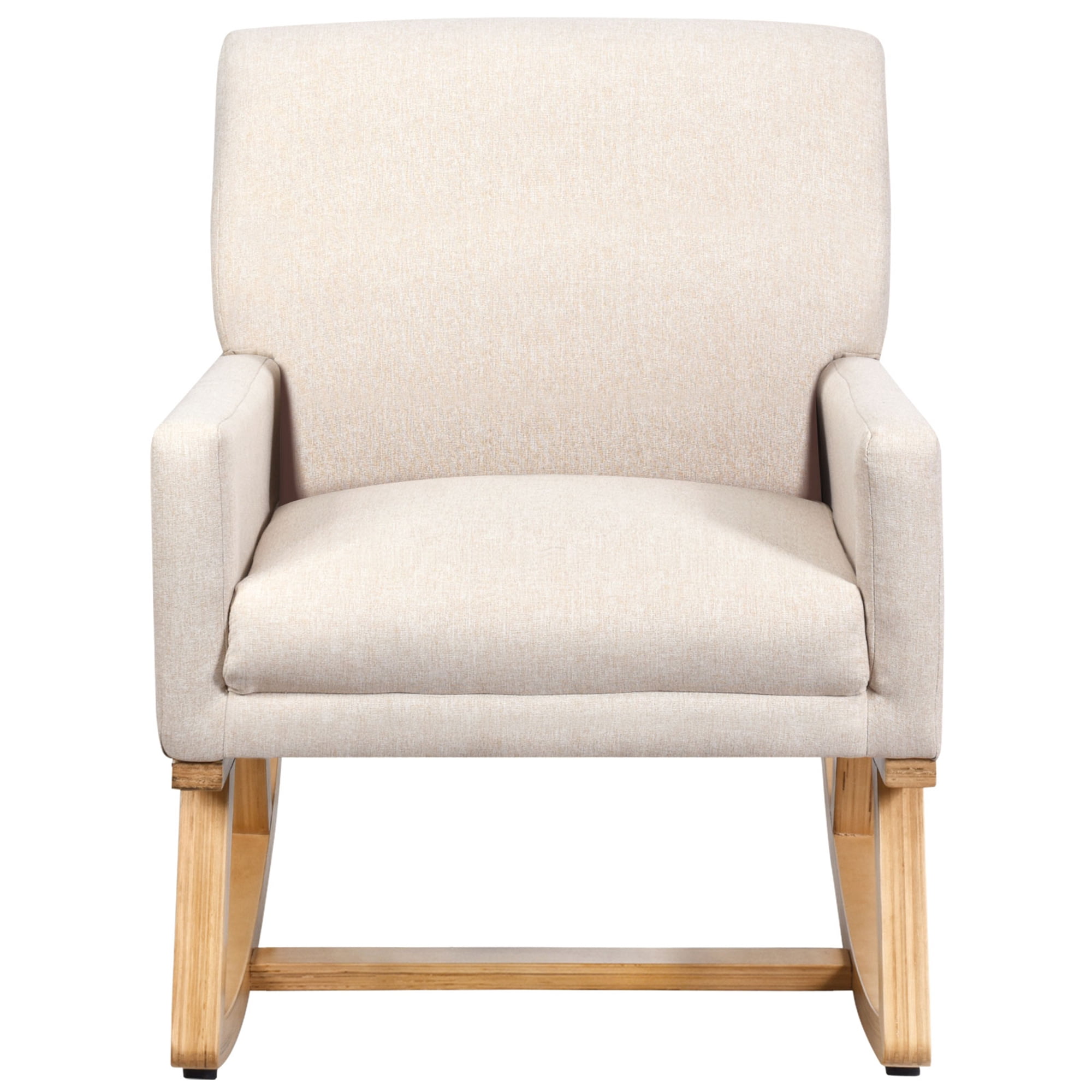 Gymax Mid Century Fabric Rocking Chair Upholstered Accent Armchair Lounge Chair Beige