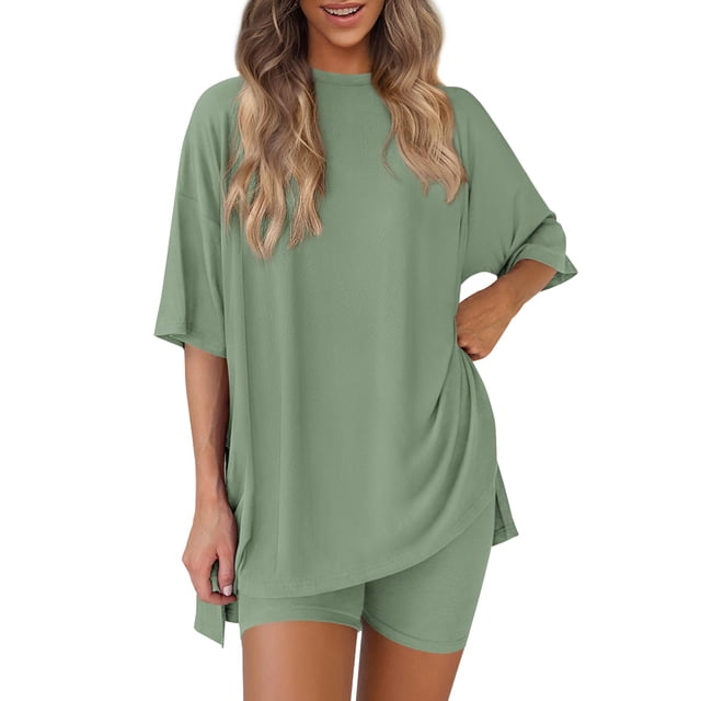 Conjunto Coordinado PRETTYGARDEN de 2 Piezas para Estar en Casa Verde Frijol Talla L