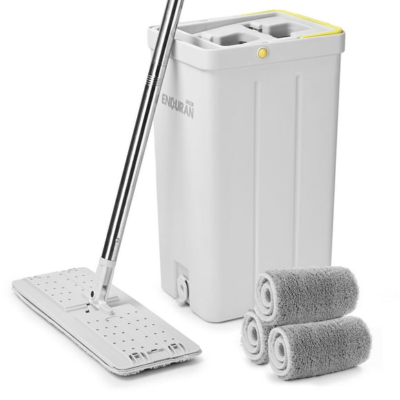 7.5L Mop and Bucket with Wringer Set, Detachable Mops with Bucket System, Include 3 Washable Microfiber Pads for Wet and Dry Home Floor Cleaning