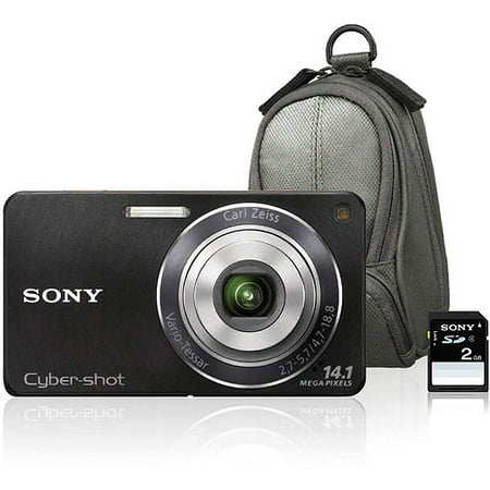 Sony Cyber-shot W350 Black 14.1MP Digital Camera w/ 4x Optical Zoom, 2.7" LCD, Case and Memory Card Bundle