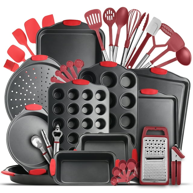 JoyTable Ensemble d'Ustensiles de Cuisine Noir 24 Ensemble d'Ustensiles en Nylon et Acier Inoxydable & Brun Ensemble de Moules de Cuisson 15 Pcs