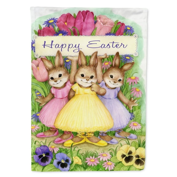 Carolines Treasures CDCO0331GF Three Bunnies Happy Easter Flag Garden Size Small multicolor