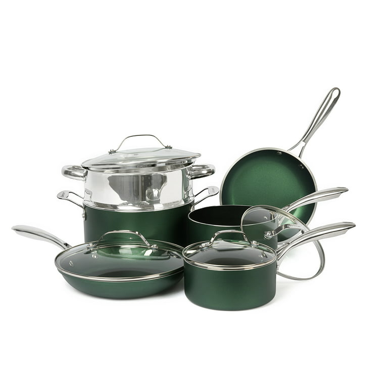 Granite Stone Emerald Collection 10 Piece Pots and Pans Set with Ultra  Non-stick Durable Mineral & Diamond Triple Coated Surface, Stainless Steel  Stay Cool Handles, Oven & Dishwasher Safe 