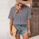 thumbnail image 1 of Top Fiudx con Solapa y Hombros Estampados a Rayas Cuello en V para mujer, 1 of 7