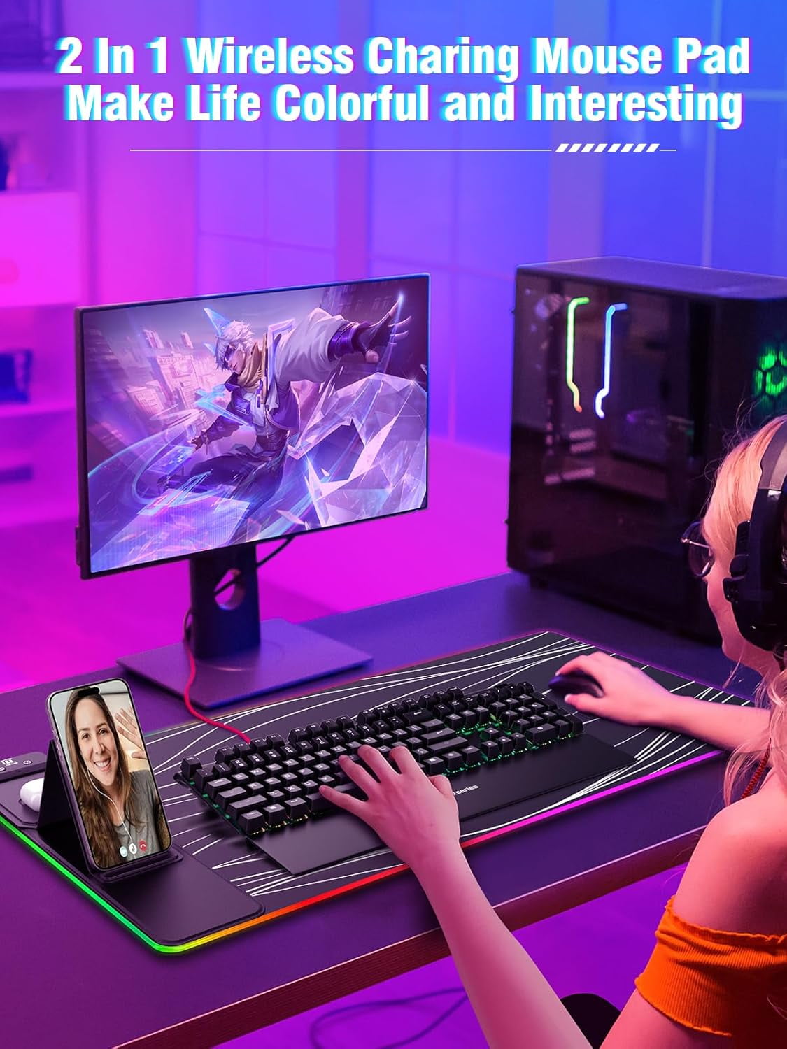 ENHANCE XXL LED Gaming Mouse Pad - 2XL Keyboard Desk Mat With 7 RGB Colors, 3 Color Modes, Water-Resistant Tracking Surface, Non-Slip Rubber Base (Galaxy) - Extended Mousepad - 32 X - View #11