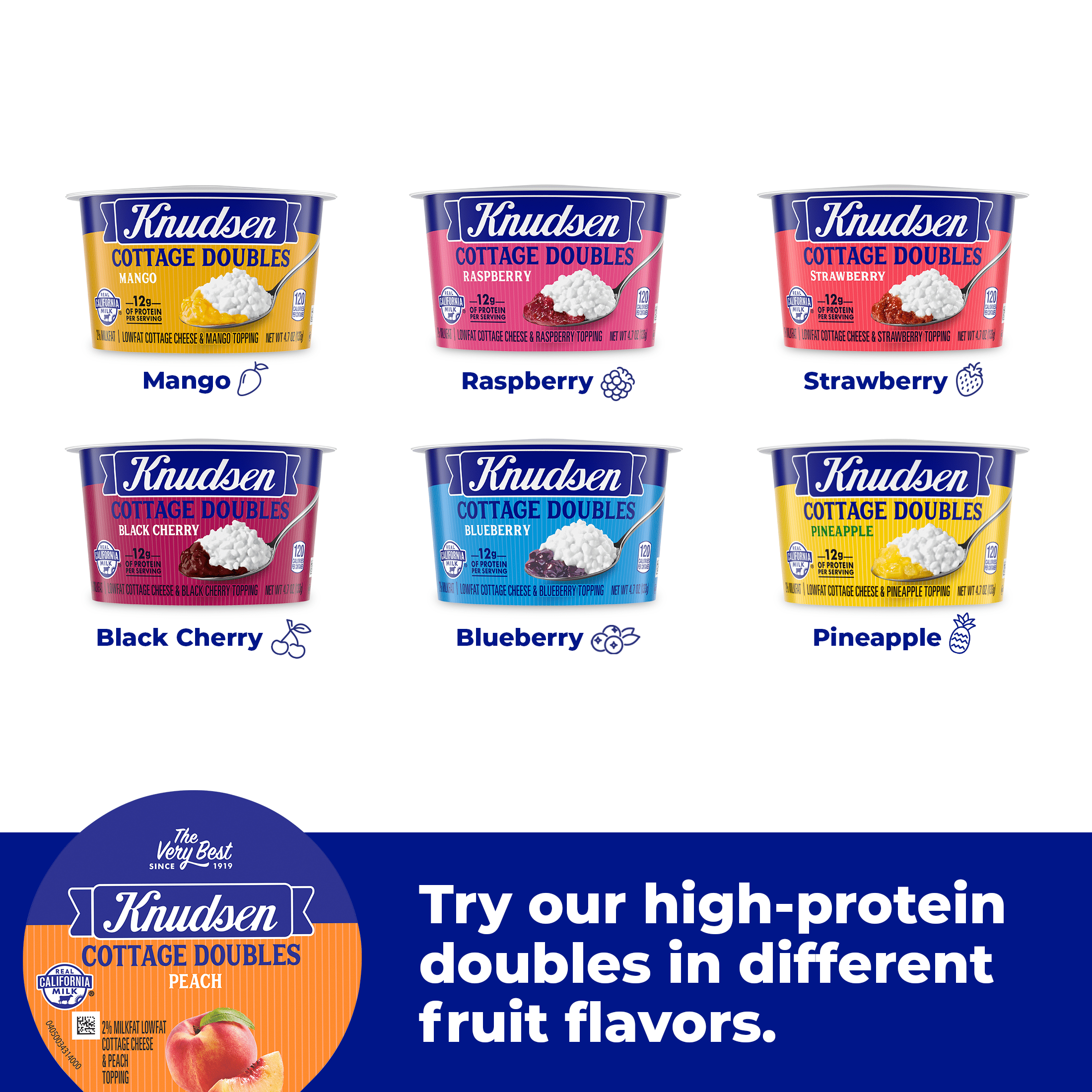Knudsen Cottage Doubles Lowfat Cottage Cheese & Peach Topping with 2% Milkfat, 4.7 oz Cup