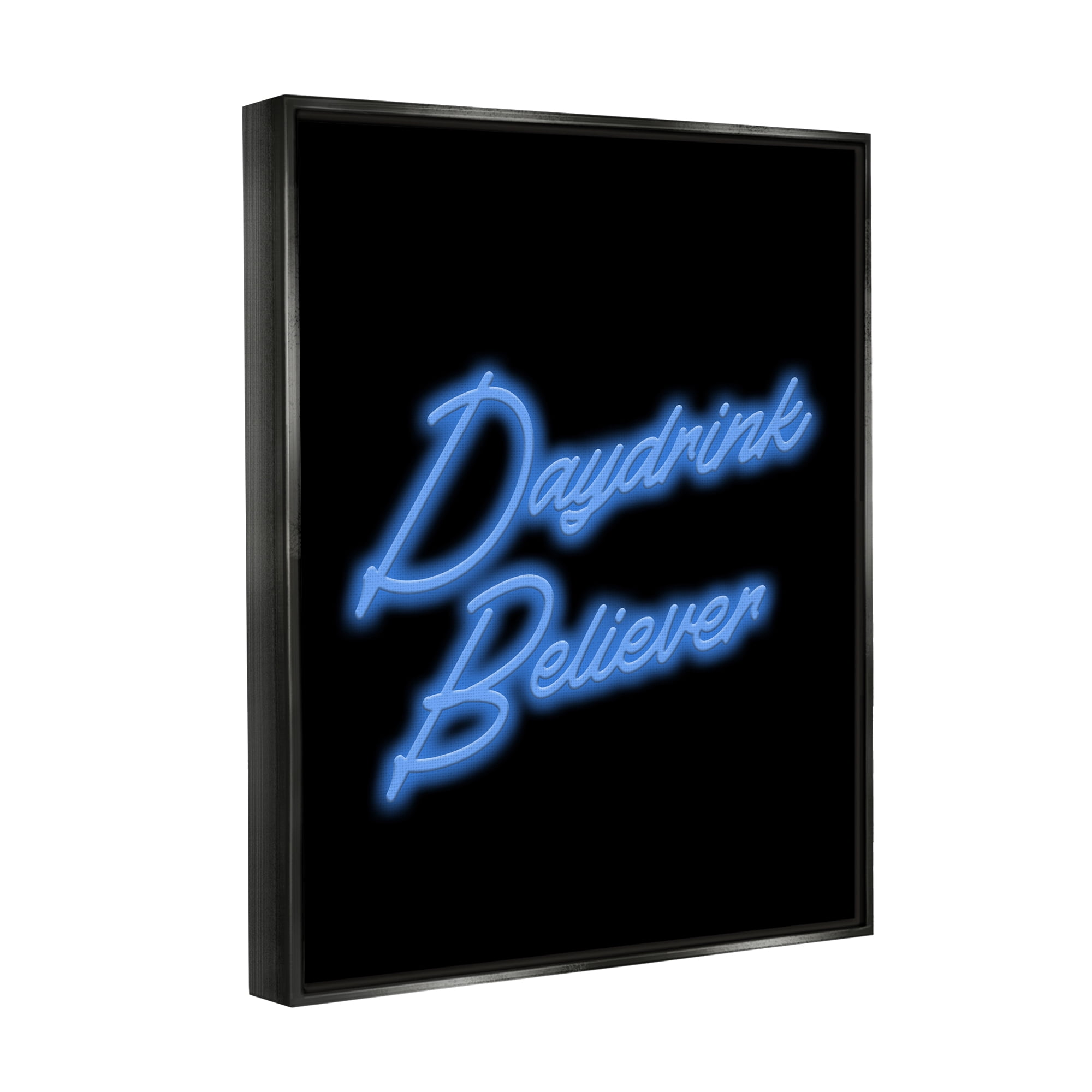 Stupell Industries Neon Daydrink Believer Phrase Inspirational Painting Black Floater Framed Canvas Art Print Wall Art, 25 x 31