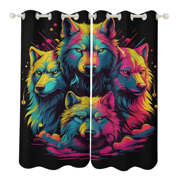 Psychedelic Wolves Animals Blackout Window Curtains for Bedroom Living Room Kicthen High Shading 2 Panels