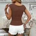 thumbnail image 6 of UPPADA Women's Ribbed Knit Crop Tops Cap Sleeve Boat Neck Shirts Slim Fit Y2k Basic T Shirts for Streetwear Daily Summer Outwear Coffee,L, 6 of 8
