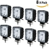 "Phenas 8Pcs 4"" 27W Square Spot LED Work Light Waterproof rate IP67 Super Bright Driving Light for ATV Jeep Wrangler 4x4 Rv Trailer Fishing Boat Tractor Truck, 2 Years Warranty"
