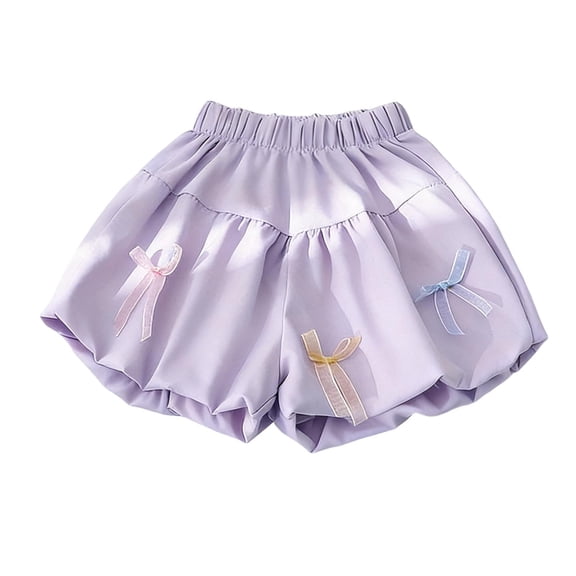 CYRBOKO Girls Shorts, Casual Bow Gift Elastic Waist Summer Shorts Purple Size 6 T