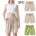 thumbnail image 2 of Kaemgyyd 3 Pack Cotton Linen Toddler Girls Shorts Summer Solid Drawstring Short Pants Unisex Kids Boys Casual Straight Leg Workout Clothes 2-10 T, 2 of 7