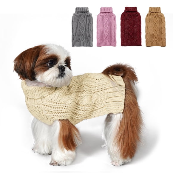 Jersey KYEESE para perros, cuello alto, tejido trenzado, para perros pequeños, color beige