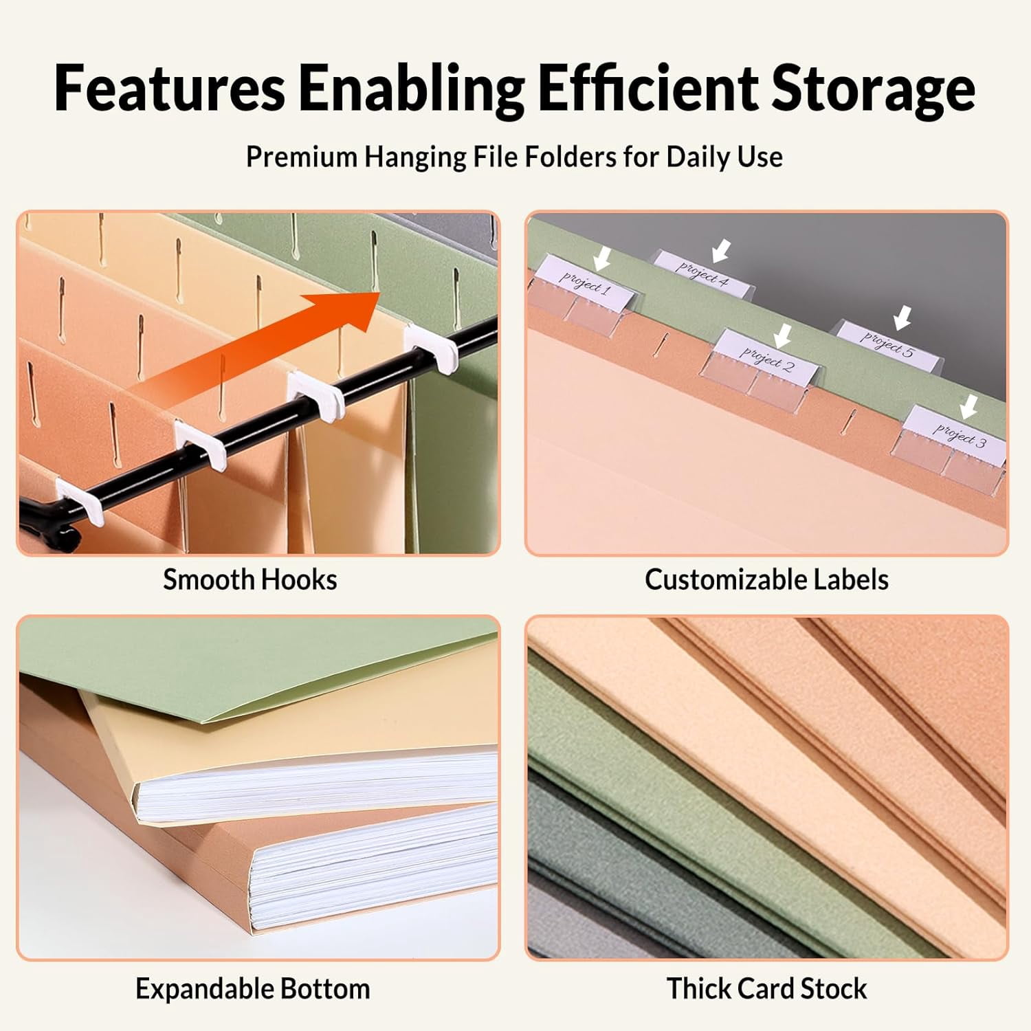 Hanging File Folders, 6 Pack Letter Size Hanging File Folders with 1/5-Cut Tabs, Ideal for Home and Office Organization and Papers Classification,Morandi Colors
