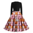 thumbnail image 3 of Qiopertar Vente de Liquidation Jupe de Fête Rétro Décontractée d'Automne pour Femmes Col Rond Robe Imprimée d'Halloween de l'Action de Grâce Offres de la Semaine Moins de 5$, 3 of 3
