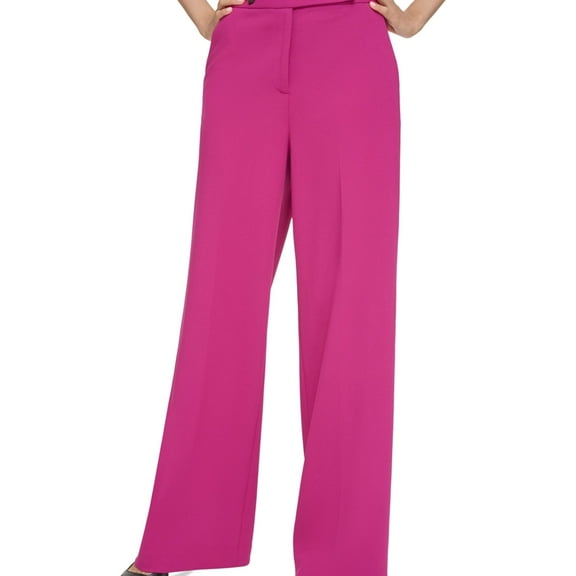 Calvin Klein Womens High Rise Wide Dress Pants, Pink, 4