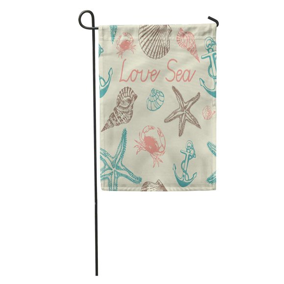 POGLIP Blue Pattern Sea Shell Beige Crab Seashell Beach Starfish Oyster Garden Flag Decorative Flag House Banner 12x18 inch