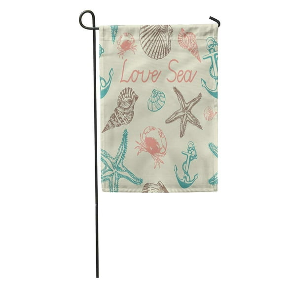 POGLIP Blue Pattern Sea Shell Beige Crab Seashell Beach Starfish Oyster Garden Flag Decorative Flag House Banner 12x18 inch