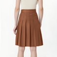 thumbnail image 3 of Women's Pleated Skirts Vintage Solid Color Knee-Length Long Skirts High Waist Casual Mid Length A-Line Skirts, 3 of 9