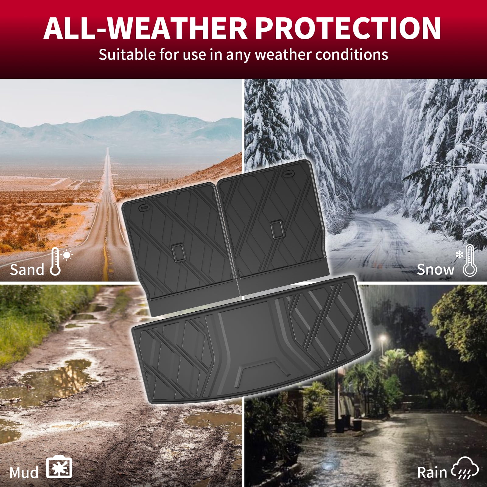 DIKSOAK Original Cargo Liner and Backrest Mats for the 2020-2025 Ford Explorer - Custom Fit Trunk Mat and Backrest Mats - All Weather Protection Anti-Skid Car Mats for Explorer