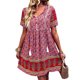 thumbnail image 2 of VISgogo Vestido bohemio para mujer, estampado de flores, manga corta, cuello en V, ajuste holgado, vestido de vacaciones, S/M/L/XL VISgogo  moda, 2 of 7