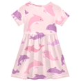 thumbnail image 2 of Pink Purple Dolphin Girls Short Sleeve Dress A Line Sun Protection Breathable Comfort Sundress 3T, 2 of 8
