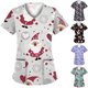 thumbnail image 4 of Puntoco Blusa de Navidad para Mujer, Uniforme de Mujer Ropa de Trabajo Estampado de Navidad con Cuello en V Tops de Manga Corta con Bolsillo Puntoco Puntoco-5788, 4 of 6