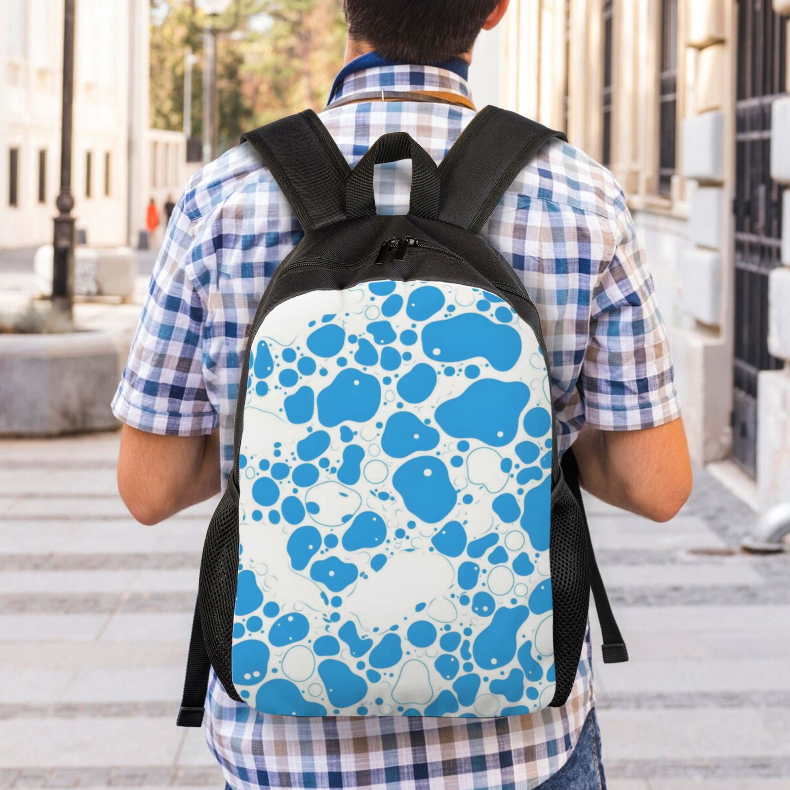 Single Side Full Backpack 16.1×11.8×4.5in Large Capacity Breathable Shoulder Belt Leisure Simple And Strong Bearing Capacity Milk Cow Skin Print Style Powderblue_3