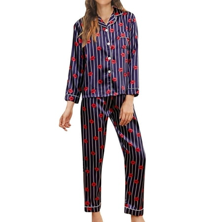 

Women Fashion Pajama Prints Sets Long Sleeve Button Down Sleepwear Nightwear Soft Pjs Lounge Sets Sleepwear Chemise Lingeries Loungewear Ladies Nightwear