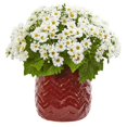 thumbnail image 1 of Nearly Natural 1875-WH Daisy Artificial Arrangement in Red Planter - White, 1 of 1
