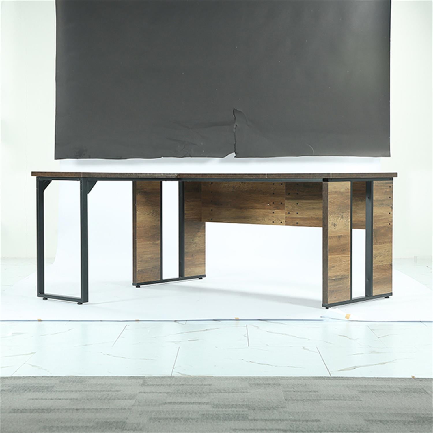 Demi Bonn L-Shaped Executive Desk, 63" Corner Table Computer Desk Workstations for Home Living Room, Office, Brown