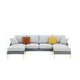 thumbnail image 6 of Modern Large Area Linen+Leathaire Fabric Color Matching Segmented Sofa,Ultra Wide Lounge Chair with Golden Legs,U-Shaped Sofa Couch for Living Room,Apartment,Grey, 6 of 8