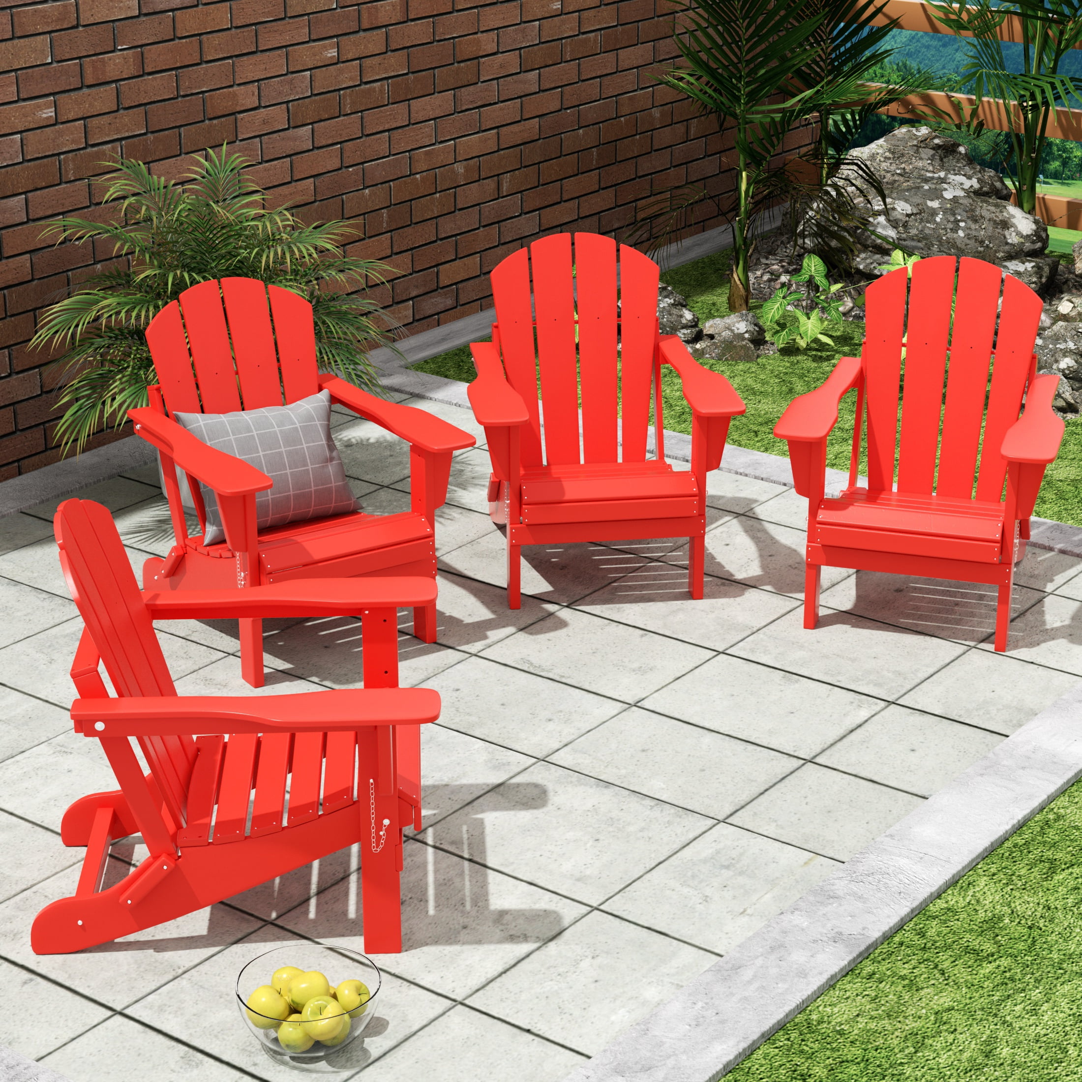 Westin Outdoor Patio Folding Adirondack Chair HDPE Plastic, Red