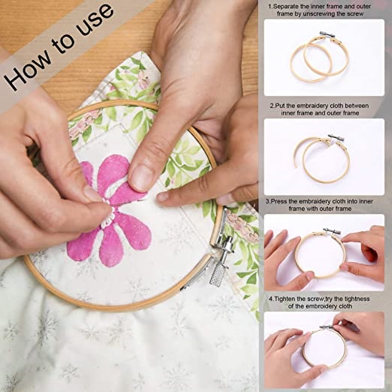 Embroidery Hoop, Casewin 1PCS 4 inch Cross Stitch Supplies & Needlework  Supplies Easily Loosen/Tighten Bamboo Wooden Hoops for Crafts 
