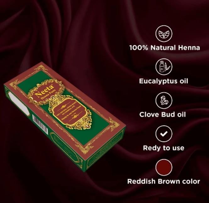 Neeta 12 Pack Ready to Use Henna Cream Paste for Hair, Reddish Brown Color, Perfect Hair Coloring Cream