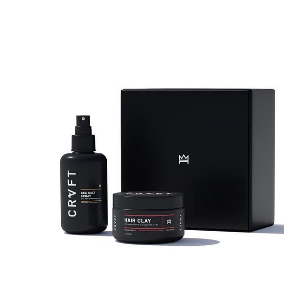 CRVFT Hair Clay 2.8oz + Sea Salt Spray 6oz Men's Bundle - Medium + Light Hold - Matte + Natural Finish - Volume + Texture + Prestyler - Stylist Approved - Scented