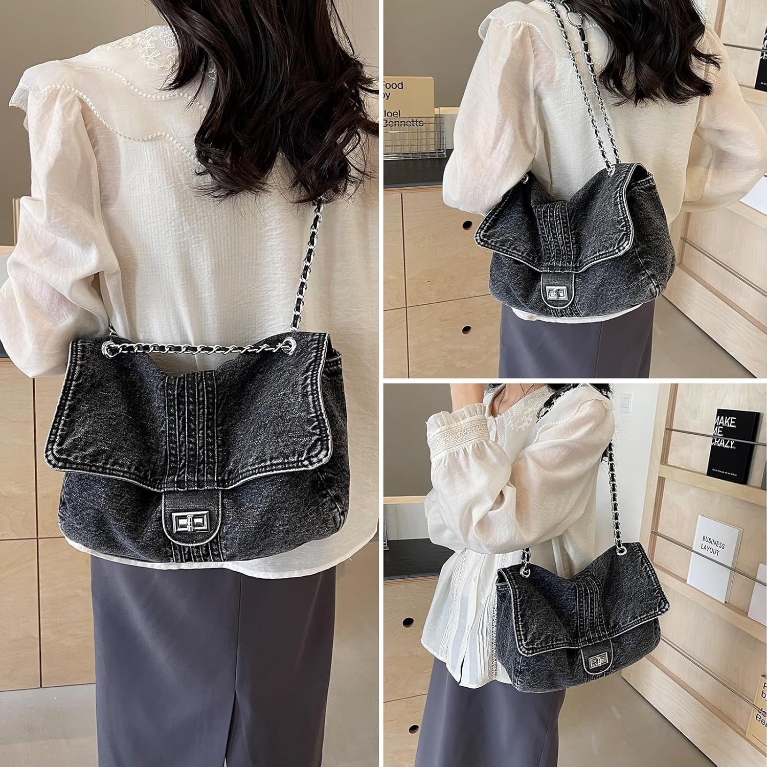 Denim Crossbody Bag, Jean Purses for Women Denim Clutch Purses and Handbags