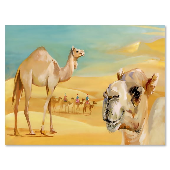 Designart ' Camels In Wild Desert II ' Farmhouse Canvas Wall Art Print