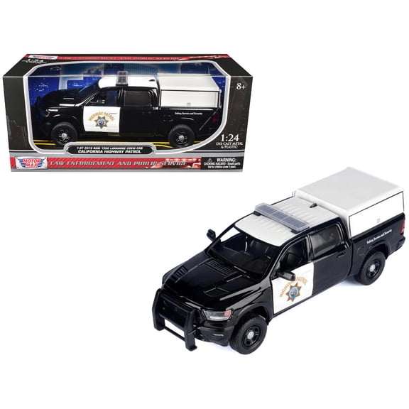 2019 RAM 1500 Laramine Crew Cab  Truck "California Highway Patrol" Black & White w/Bed Camper 1/27 Diecast Model Car by Motormax
