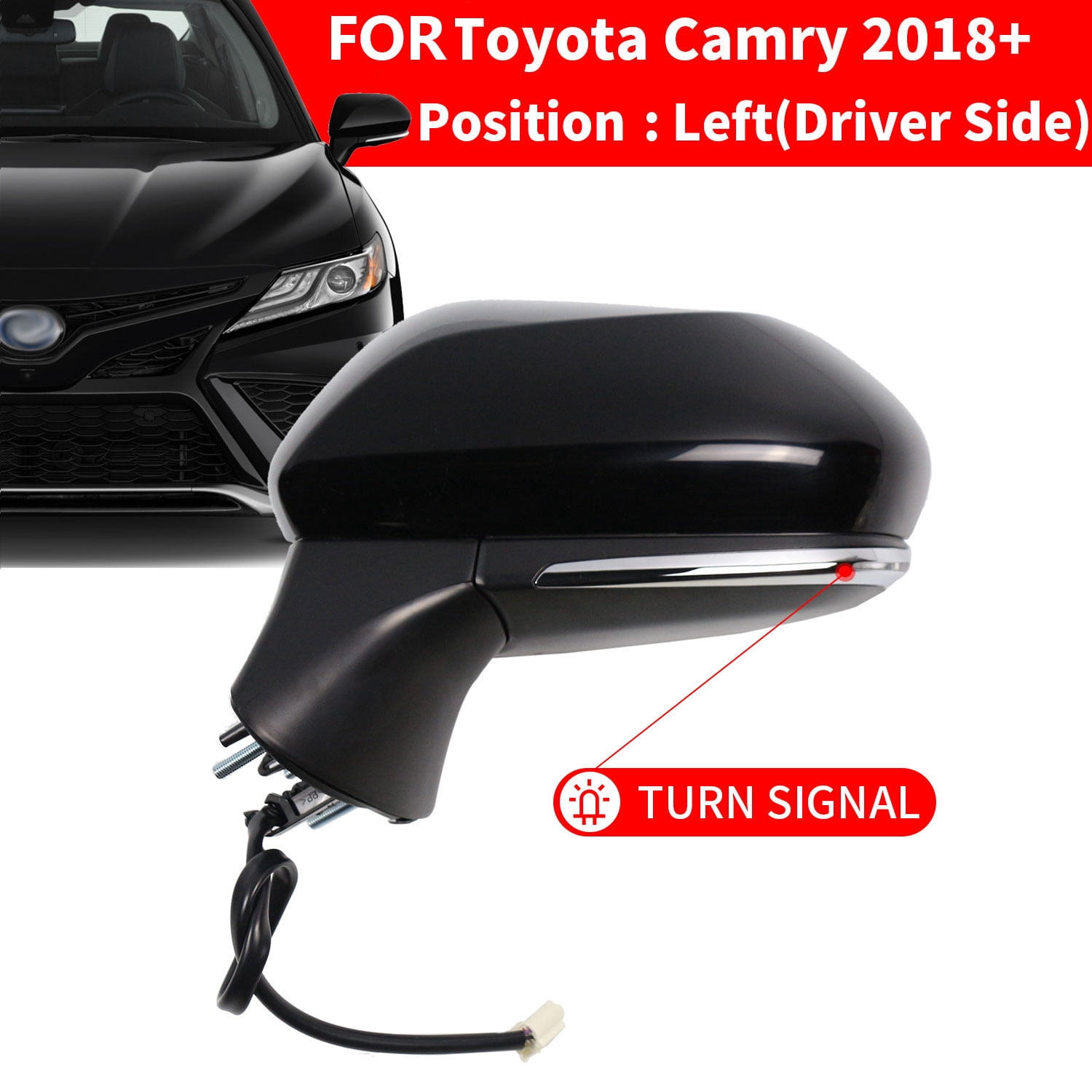 Left Driver Side Mirror for 2018-2024 Toyota Camry Power Heated Lamp BSM Door Mirror for 2018 2019 2020 2021 2022 2023 2024 Toyota Camry Sedan Accessory, Black